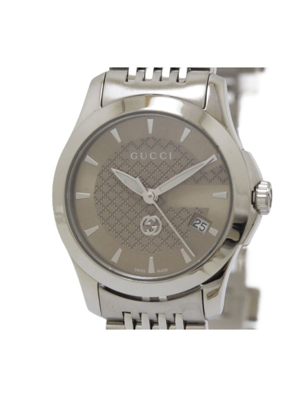 Gucci G-Timeless Watch SS Stainless Steel Brown Dial Quartz